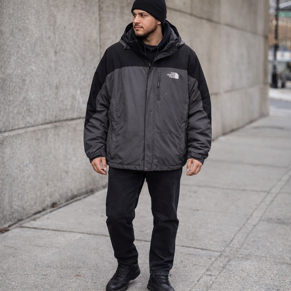 The North Face Men's Charcoal and Black Hooded Performance Jacket Size XXL